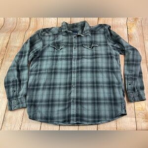 Mens Prana Horizon Flannel Button Up Shirt Plaid Long Sleeve Organic Cotton 2XL